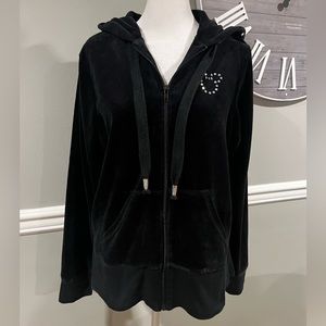 Women's Disney Parks Black Velour Hooded Full Zip Jacket - Size Medium N…